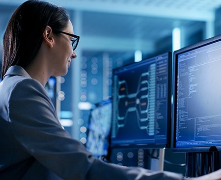 Woman Checking Cyber Network